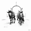 two mules pulling down entranceway  tattoo design idea