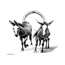 two mules pulling down entranceway  tattoo design idea