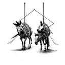 two mules pulling down entranceway  tattoo design idea