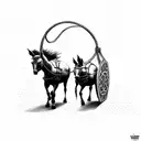 simple tattoo with two mules pulling down entranceway or gate tattoo design idea