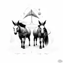 simple tattoo with two mules pulling down entranceway or gate tattoo design idea