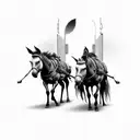 two mules pulling down entranceway  tattoo design idea