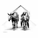 two mules pulling down entranceway  tattoo design idea