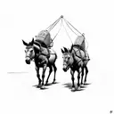 two mules pulling down entranceway  tattoo design idea
