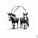 simple tattoo with two mules pulling down entranceway  tattoo design idea