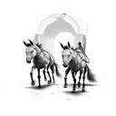 two mules pulling down entranceway  tattoo design idea