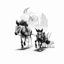 two mules pulling down entranceway  tattoo design idea