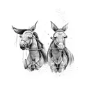 two mules pulling down entranceway  tattoo design idea