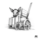 simple mule pulling wagon sketch  tattoo design idea