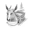 simple mule pulling wagon sketch  tattoo design idea