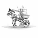 simple mule pulling wagon sketch  tattoo design idea