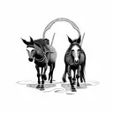 two mules pulling down entranceway  tattoo design idea