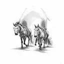 two mules pulling down entranceway  tattoo design idea