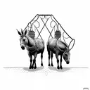 simple tattoo with two mules pulling a gate off hinges tattoo design idea