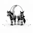 simple tattoo with two mules pulling a gate off hinges tattoo design idea