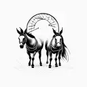 simple tattoo with two mules pulling a gate off hinges tattoo design idea