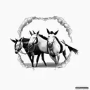 two Mules with easy line work pulling a door that's on fire tattoo design idea