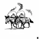 two Mules with easy line work pulling a door that's on fire tattoo design idea