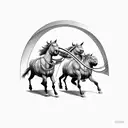 two Mules with easy line work pulling a door that's on fire tattoo design idea