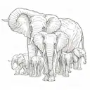 elephant family of 5 facing forward tattoo design idea
