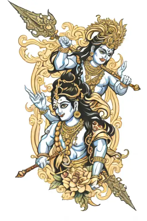 a all new mix match of lord krishna and lord shiva tattoo design idea