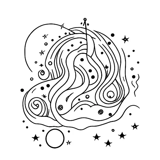 A minimalist tattoo of dolphins swimming under a starry night sky tattoo design idea