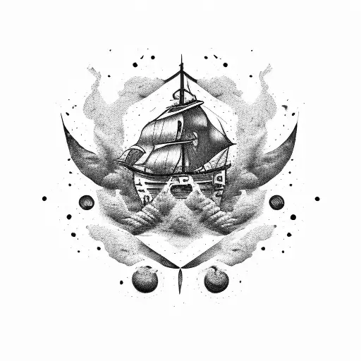 black inc splatter with smoke fillers with a ship tattoo design idea
