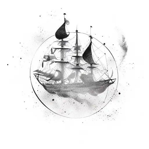 black inc splatter with smoke fillers with a ship tattoo design idea