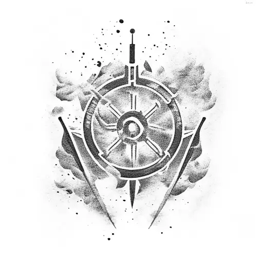 black inc splatter of a ship with smoke fillers tattoo design idea