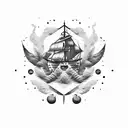 black inc splatter with smoke fillers with a ship tattoo design idea