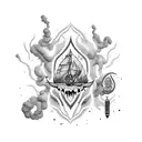 black inc splatter with smoke fillers with a ship tattoo design idea