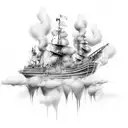 black inc splatter with smoke fillers with a ship tattoo design idea