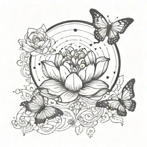 lotus flower , semi colon, butterfly flying tattoo design idea
