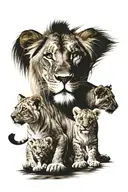 lion with 3 cubs all in color tattoo design idea