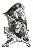 lion with 3 cubs all in color tattoo design idea