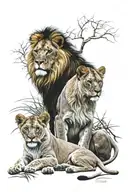 lion with 3 cubs all in color tattoo design idea