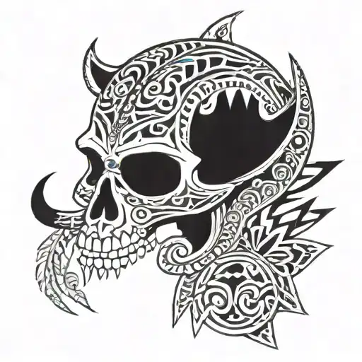 skull sanke and black jaguar on it with 5 tribal arrow around it tattoo design idea