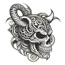 skull with a snake and black jaguar fade into the skull with 5 tribal arrow circle around the skull.  tattoo design idea