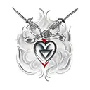 A traditional tattoo of a butcher knife and cleaver crossed over a heart, symbolizing your occupation in the meat industry tattoo design idea