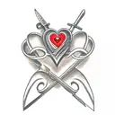 A traditional tattoo of a butcher knife and cleaver crossed over a heart, symbolizing your occupation in the meat industry tattoo design idea