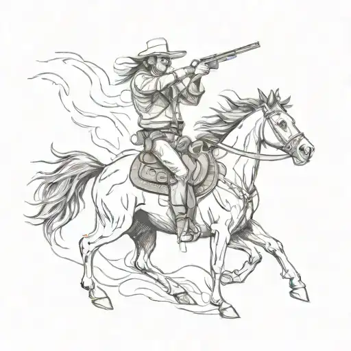 horse with cowboy riding a horse shooting a gun tattoo design idea