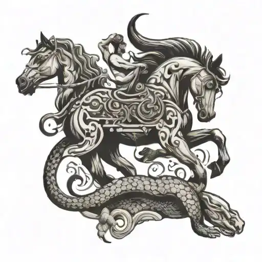Rearing Horse protecting 1 snake, 1 mouse and 2 small dogs tattoo design idea