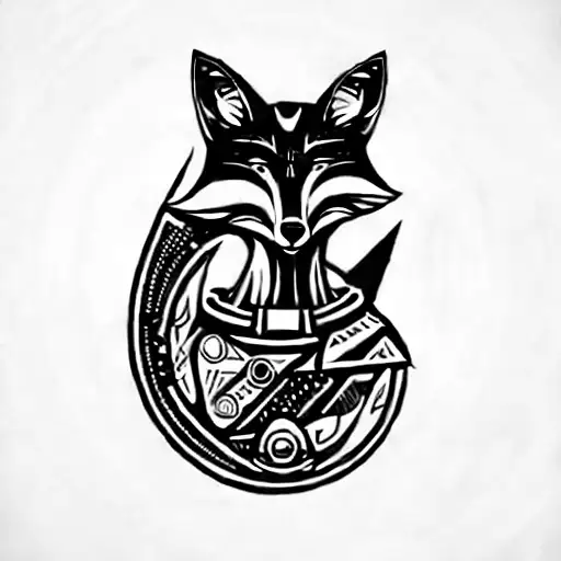 a fox with space related content under the head tattoo design idea