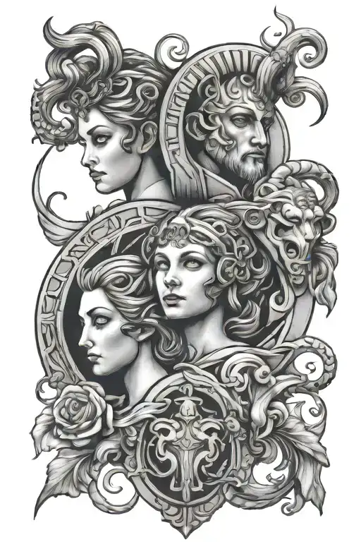Gemini, Aries, Pisces sign tattoo design idea