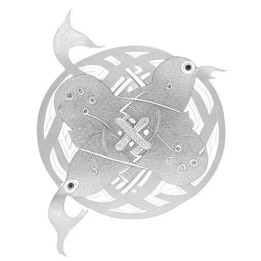 endless knot with two golden fish tattoo design idea