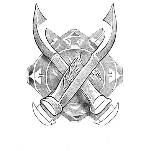 Viking Axes Crossing eachother with a sheld in the middle tattoo design idea