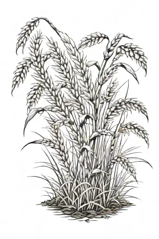 how the barley emerging into a safe place, starting with barley stalk growing out of the ground tattoo design idea