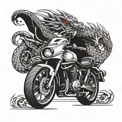 A unique blackwork tattoo of a motorcycle transforming into a dragon, symbolizing the client's adventurous spirit and love for motorcycles tattoo design idea