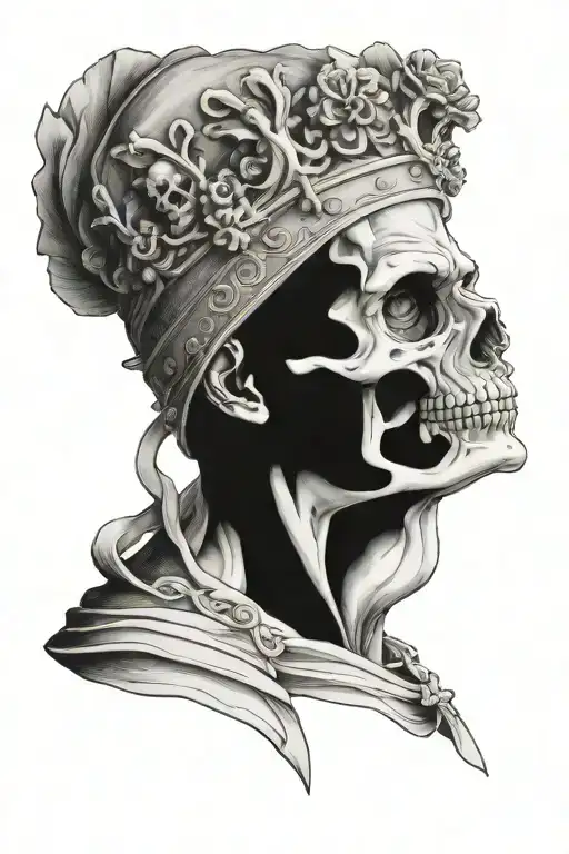 skull face of roman emperor Marco Aurelio surrounded tattoo design idea