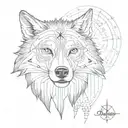 A dotwork design of a tribal wolf with a compass in its mouth, representing the client's passion for both animals and exploration tattoo design idea